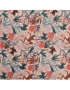 Popeline de coton, impression digitale, fleurs & grenouilles