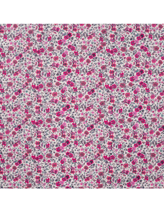 Popeline de coton, impression digitale, fleurs, rose fuchsia