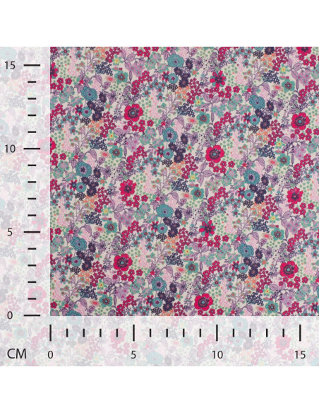 Tissu, Popeline de Coton Fleurie Digitale, Multicolore, Laize 150 cm, 100% Coton 75g/m²