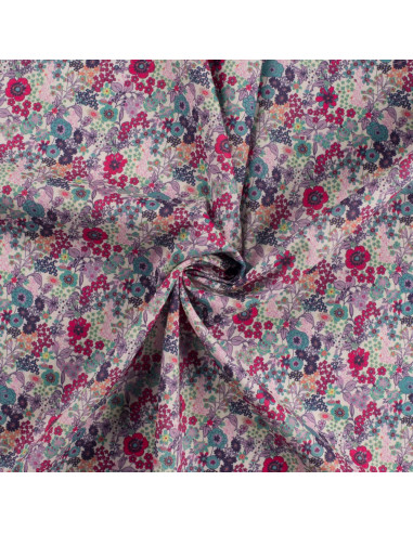 Tissu, Popeline de Coton Fleurie Digitale, Multicolore, Laize 150 cm, 100% Coton 75g/m²