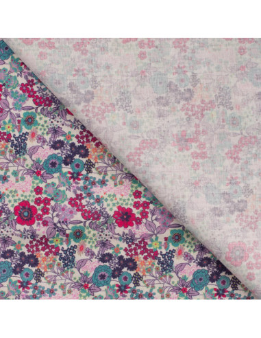Tissu, Popeline de Coton Fleurie Digitale, Multicolore, Laize 150 cm, 100% Coton 75g/m²