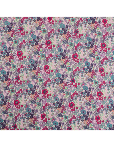 Tissu, Popeline de Coton Fleurie Digitale, Multicolore, Laize 150 cm, 100% Coton 75g/m²