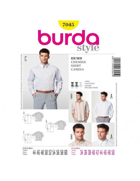 Patron Burda 7045 Chemise homme