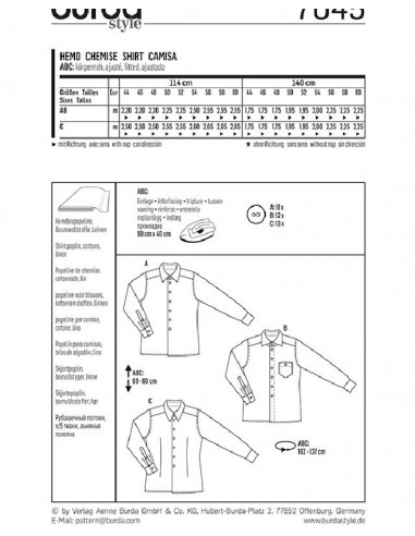 Patron Burda 7045 Chemise homme