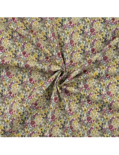 Tissu, Popeline de Coton Fleurie Digitale, Vert et Jaune, Laize 150 cm, 100% Coton 75g/m² 2