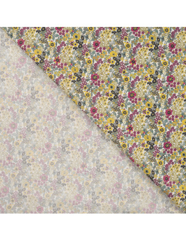 Tissu, Popeline de Coton Fleurie Digitale, Vert et Jaune, Laize 150 cm, 100% Coton 75g/m²