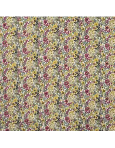 Tissu, Popeline de Coton Fleurie Digitale, Vert et Jaune, Laize 150 cm, 100% Coton 75g/m²