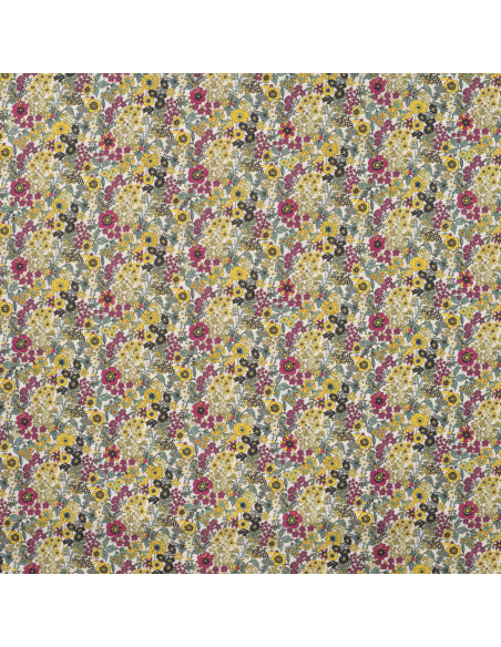 Tissu, Popeline de Coton Fleurie Digitale, Vert et Jaune, Laize 150 cm, 100% Coton 75g/m²