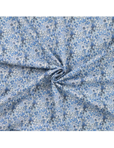 Popeline de coton, impression digitale, fleurs, bleu 2