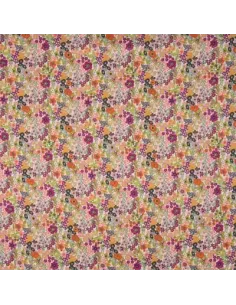 Tissu, Popeline de Coton Impression Digitale Fleurie, Roses Orange, Laize 150 cm, 100% Coton 75g/m²