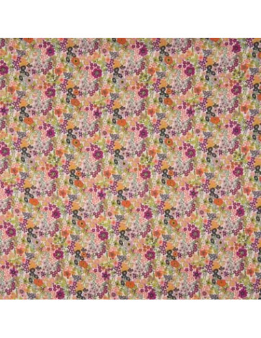 Tissu, Popeline de Coton Impression Digitale Fleurie, Roses Orange, Laize 150 cm, 100% Coton 75g/m²
