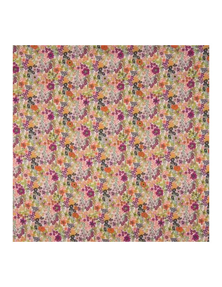 Tissu, Popeline de Coton Impression Digitale Fleurie, Roses Orange, Laize 150 cm, 100% Coton 75g/m²