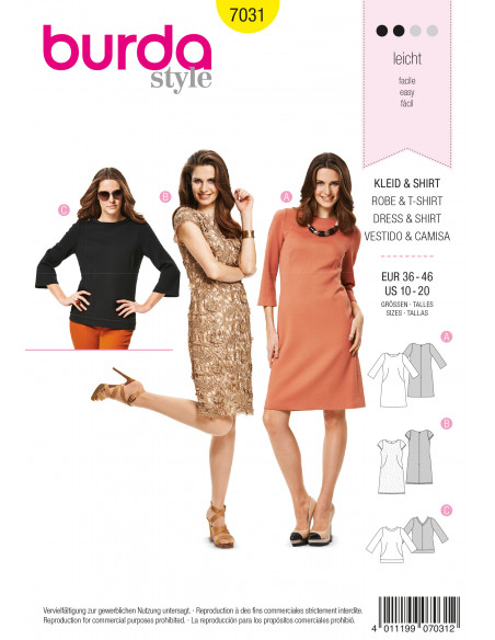 Patron Burda 7031 Robe et Tee-Shirt