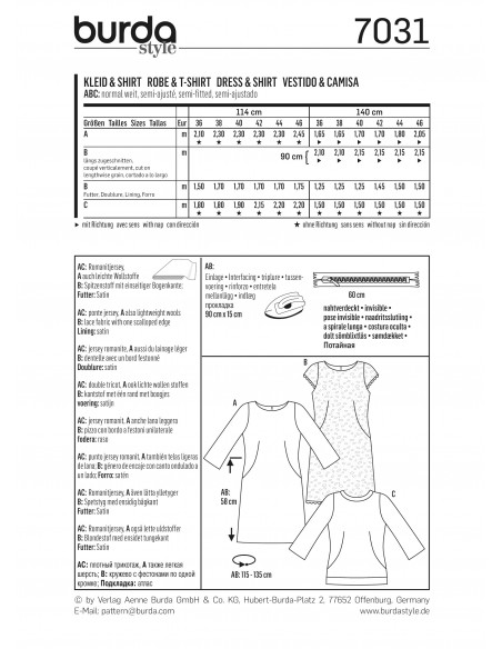 Patron Burda 7031 Robe et Tee-Shirt