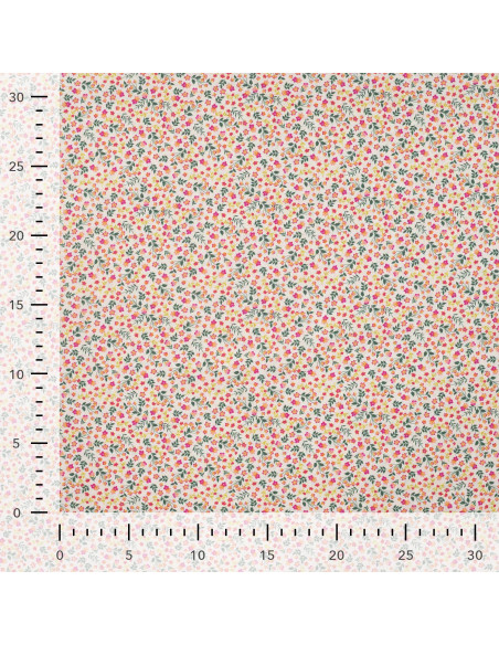 Tissu, Popeline de Coton Fleurie Digitale, Imprimé Floral Multicolore, Laize 150 cm, 100% Coton 75g/m²