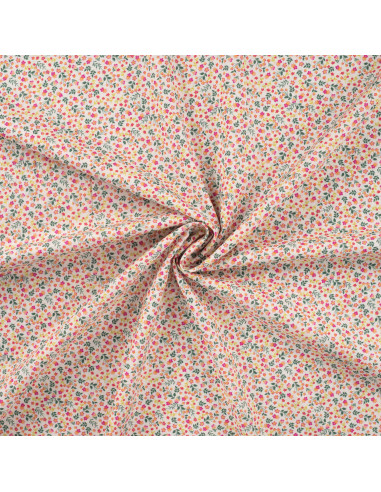 Tissu, Popeline de Coton Fleurie Digitale, Imprimé Floral Multicolore, Laize 150 cm, 100% Coton 75g/m²