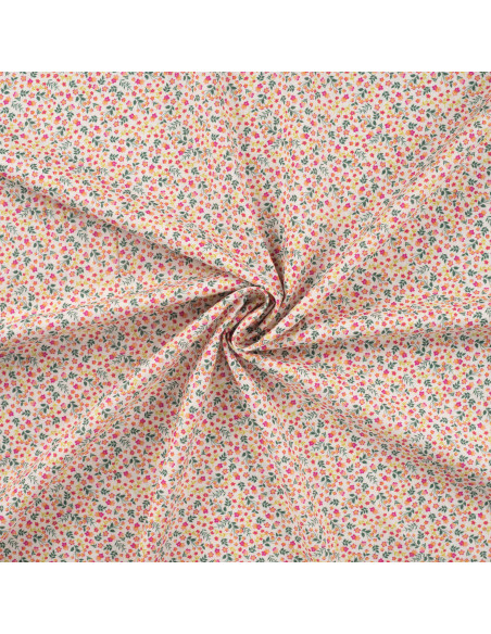 Tissu, Popeline de Coton Fleurie Digitale, Imprimé Floral Multicolore, Laize 150 cm, 100% Coton 75g/m²