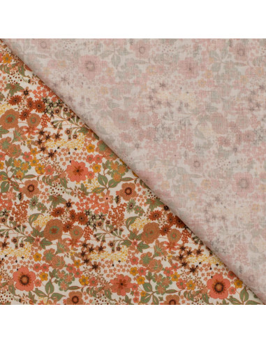 Tissu, Popeline de Coton Fleurie Digitale, Orange Vif, Laize 150 cm, 100% Coton 75g/m²