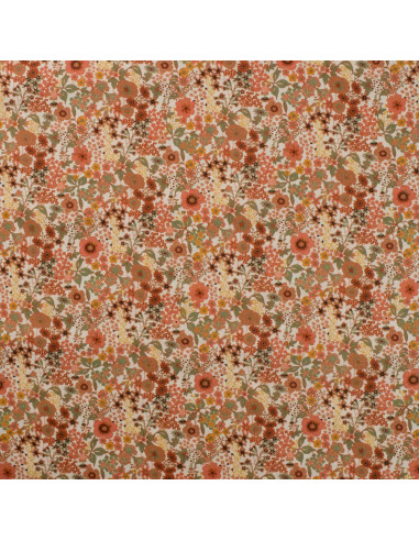 Tissu, Popeline de Coton Fleurie Digitale, Orange Vif, Laize 150 cm, 100% Coton 75g/m²