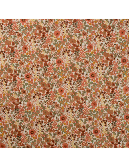 Tissu, Popeline de Coton Fleurie Digitale, Orange Vif, Laize 150 cm, 100% Coton 75g/m²
