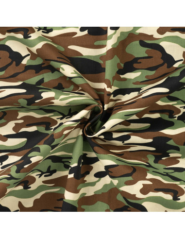 Tissu, Popeline de Coton Camouflage, Vert Militaire, Laize 150 cm, 100% Coton Oeko-Tex 115g/m²