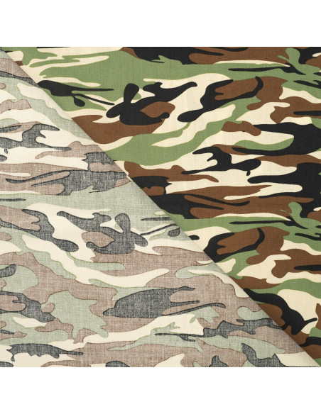 Tissu, Popeline de Coton Camouflage, Vert Militaire, Laize 150 cm, 100% Coton Oeko-Tex 115g/m²