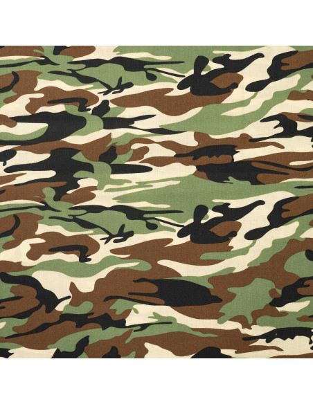 Tissu, Popeline de Coton Camouflage, Vert Militaire, Laize 150 cm, 100% Coton Oeko-Tex 115g/m²