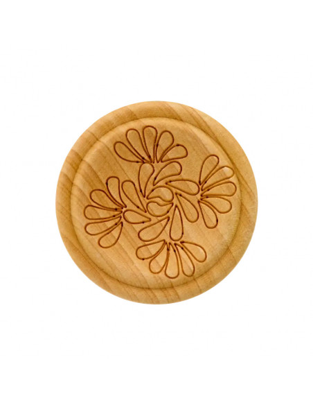 Bouton bois à pied, 20mm, fleurs, naturel