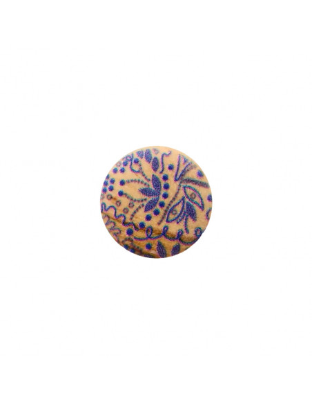 Bouton bois à pied, 12mm, petit motif, bleu violet