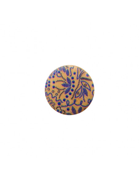 Bouton bois à pied, 15mm, petit motif, bleu violet
