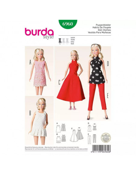Patron Burda 6960 Idée Creative Habits de poupée