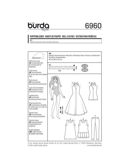 Patron Burda 6960 Idée Creative Habits de poupée