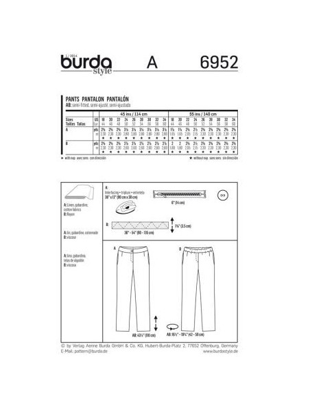 Patron Burda 6952 Pantalon