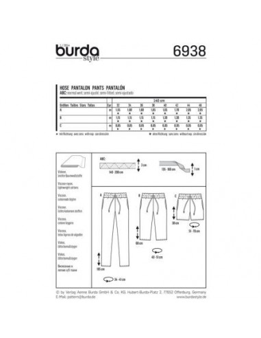 Patron Burda 6938 Pantalon et shorts