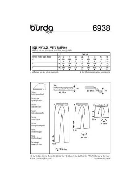 Patron Burda 6938 Pantalon et shorts