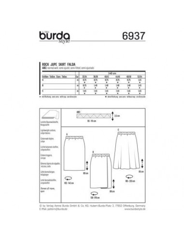 Patron Burda 6937 - Jupe droite ou évasée Femme du 34 au 56 (FR)