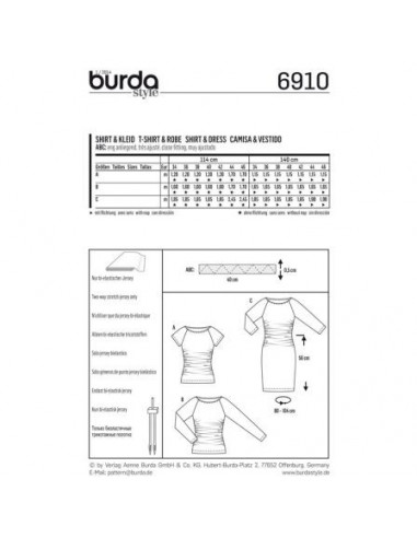 Patron Burda 6910 Tee-Shirt et robe