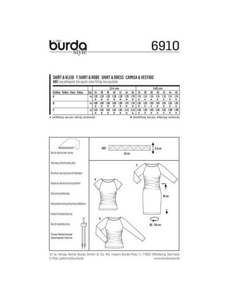 Patron Burda 6910 Tee-Shirt et robe