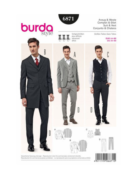 Patron Burda 6871 - Costume complet et gilet du 46 au 60 (FR)