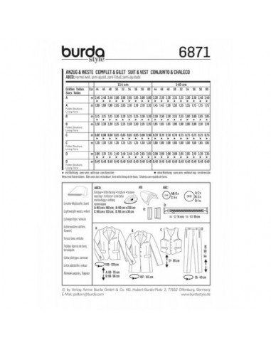 Patron Burda 6871 - Costume complet et gilet du 46 au 60 (FR)