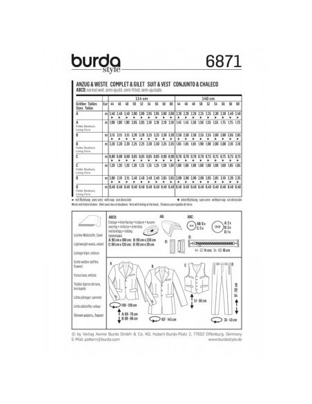 Patron Burda 6871 - Costume complet et gilet du 46 au 60 (FR)