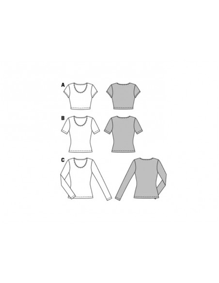 Patron Burda 6820 - T-shirt Femme encolure ronde avec variation de longueur du 34 au 48 (FR)