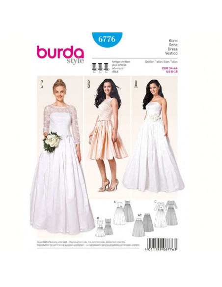 Patron Burda 6776 Robe de mariée et robe de soirée