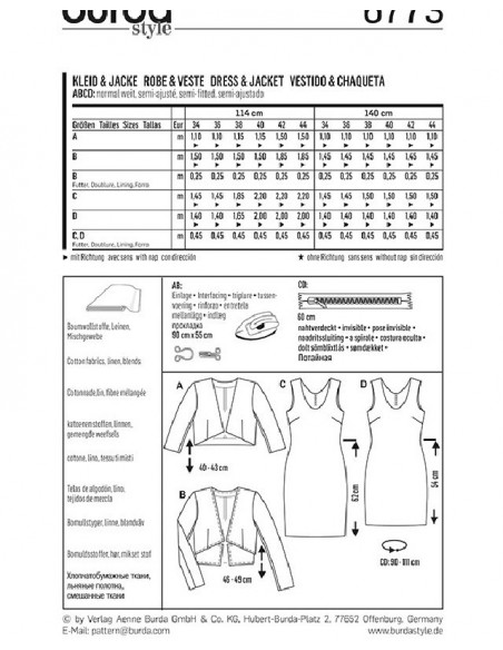 Patron Burda 6773 Robe et veste