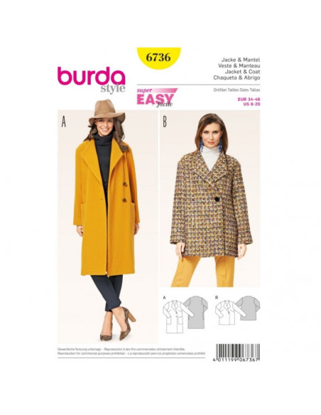 Patron Burda 6736 Veste et manteau