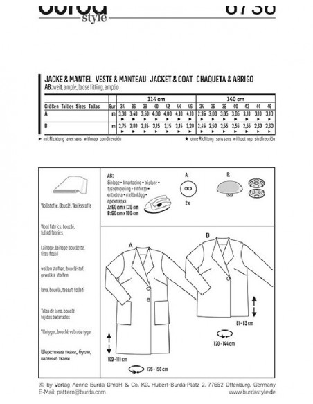 Patron Burda 6736 Veste et manteau