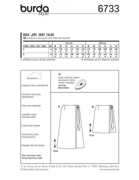 Patron Burda 6733 Jupe