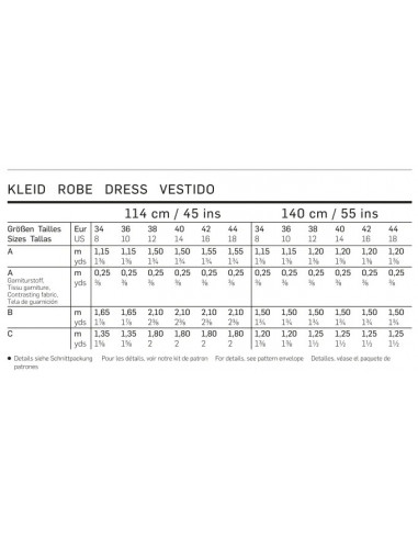 Patron Burda 6721 : Robe droite légèrement évasée avec variations de manches du 36 au 46 (FR)