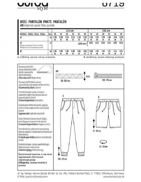 Patron Burda 6719 Pantalon