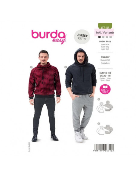 Patron Burda 6718 - Sweatshirt Homme du 46 au 56 (FR)